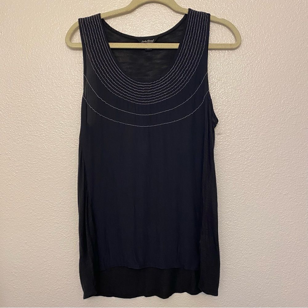 Lucky Brand boho Y2K black 100% viscose sleeveless blouse top romantic goth -M - Picture 2 of 11